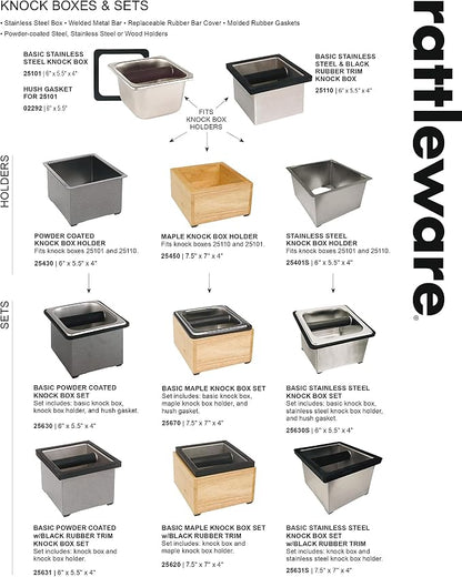 Rattleware Open Bottom Stainless Steel Knock Box Chute with Rubber Bar
