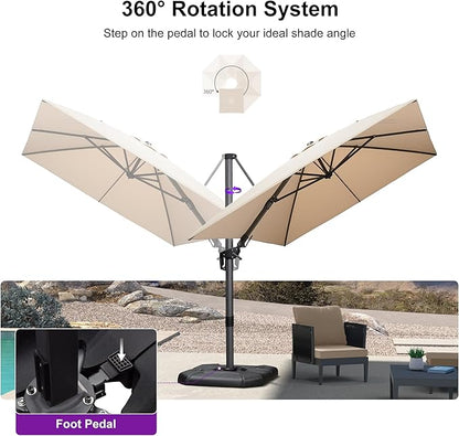 PURPLE LEAF 8.2' X 11.5' Left-right Tilting Patio Umbrella Outdoor Cantilever Swivel Rectangle Umbrella with Tilt Aluminum Offset Umbrella with 360-degree Rotation for Garden Deck Pool Patio Beige