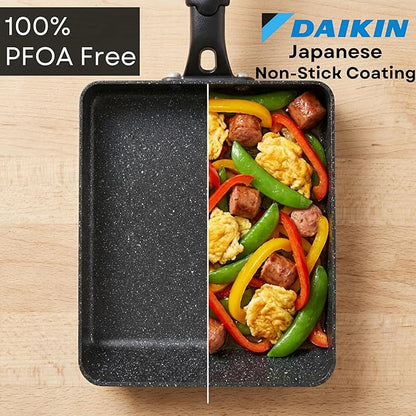 HAPPI STUDIO Tamagoyaki Pan - Japanese Egg Pan with Lid, Square 7x6 Inch | Japanese Omelette Pan For Rolled Omelets - Nonstick Tamago & Square Frying Pan, Induction Ready, Heat-resistant Handle