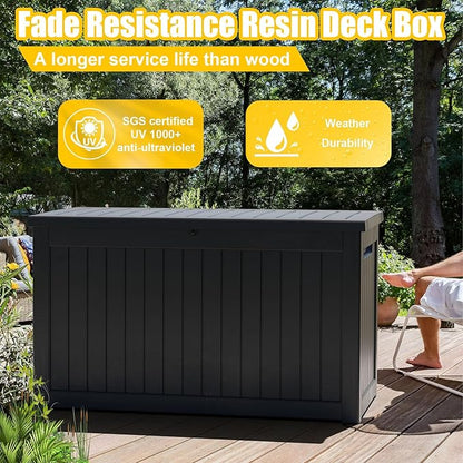 ROJIK Outdoor Storage Housing Deck Box - Waterproof Patio Furniture, Garden Tools, Cushions, Pool Accessories Storage Bench with Lockable Lid and Side Handles (Black 238 Gal)