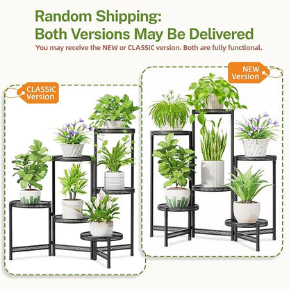 iDavosic.ly 6 Tier Large Plant Stand Indoor with 10-Inch Wide Drainage Tray, Tiered Corner Metal Outdoor Flower Display Holder Shelf, Folding Tall Rack for Patio Porch Balcony, Black Iron Carving