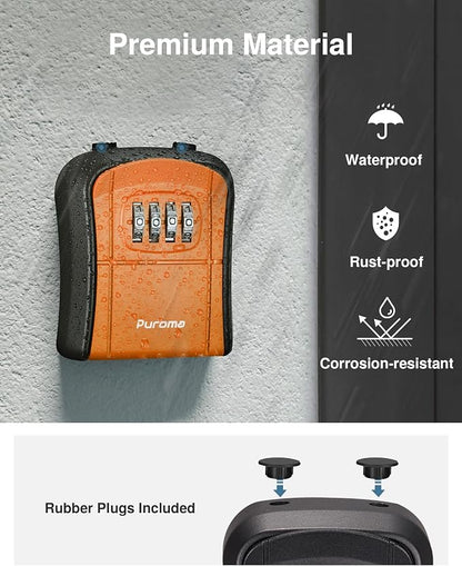 Puroma Key Lock Box Outdoor 4 Digit Code Combination Lockbox House 1 Orange | For Contractors Guest Realtor Storage Keys, Portable, Home Wall Mount, Resettable, Combination, Weatherproof, High-capacity