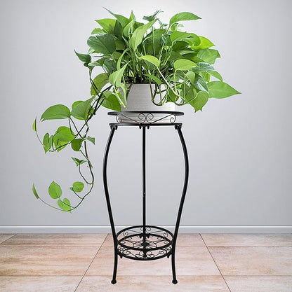 CASIMR 2 Tier Plant Stand Indoor Outdoor, 26.6" Tall Metal Potted Holder Rack Multiple Flower Pot Stand Heavy Duty Plant Shelf Rustproof Iron Plant Round Supports Rack
