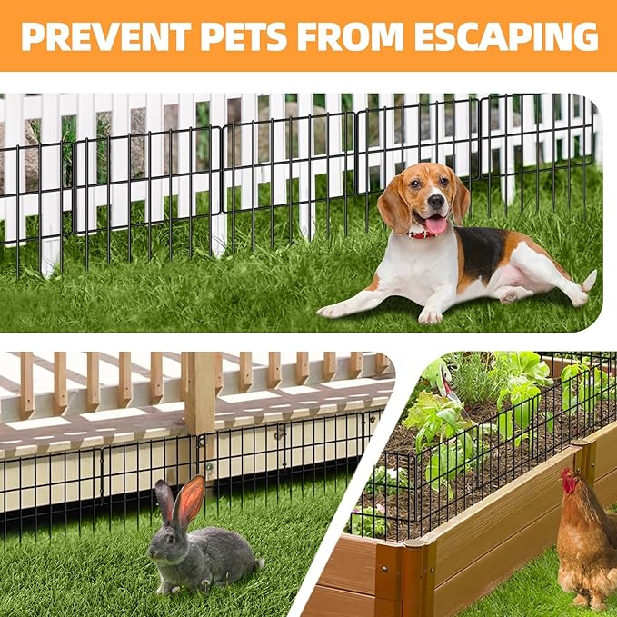 KYATE Garden Fence Animal Barrier, 14 Panels No Dig Fence 20ft(L) x13in(H), Rustproof Metal Defense Border, Dogs Rabbits Blocker Fence for Outdoor Yard & Patio
