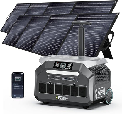 IEE 3200W Portable Power Station P3200 with 2x200W Solar Panel, 2048Wh Solar Generator, 1800W AC Charging, AC Outlets x 4, LiFePO4 Battery Power Station for Home Backup, Camping, RV, Emergency