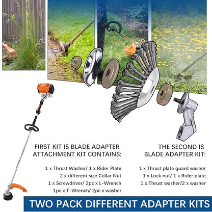 10 Inch Steel Wire Rotary Brush Cutter Trimmer Head Sets Weed Blade Cutter with Adapter Kit Compatible with Stihl, Husqvarna,String Trimmers, Gardening Lawnmower, Moss Grass Rust Removal