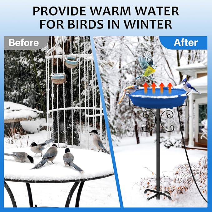 Daoeny Heated Bird Bath for Winter, Upgraded 100W Heated Bird Baths for Outdoors Thermostat Control with 5-Prong Metal Base, Heated Bird Bath for Outside Winter Garden Patio Yard Lawn (Blue)