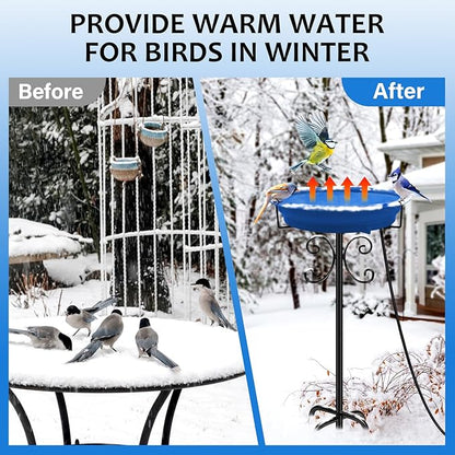 Daoeny Heated Bird Bath for Winter, Upgraded 100W Heated Bird Baths for Outdoors Thermostat Control with 5-Prong Metal Base, Heated Bird Bath for Outside Winter Garden Patio Yard Lawn (Blue)