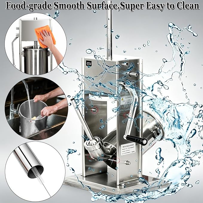 CTJ Sausage Stuffers Stainless Steel Sausage & Churro Maker 3L/7Lb | Manual 2 in 1 Sausage Stuffer & Churro Maker, 2-Speed Adjustable Vertical Sausage Maker, 4 Stuffing Tubes & Churros Nozzle