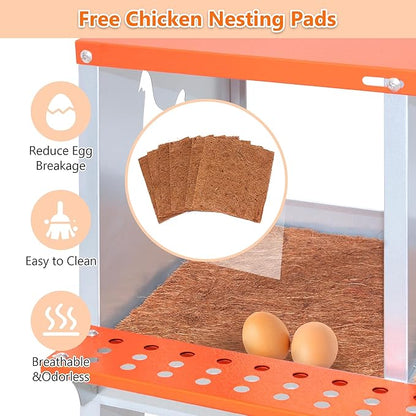 Chicken Nesting Boxes, 8-Bay Metal Nest Box with Vented Galvanized Steel Coop Equipment Wall Mount for Hens Ducks Poultry, Easy Egg Collection & Assembly, Orange (8 Compartment)