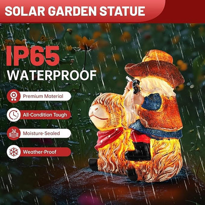 Solar Highland Cow Gnome Statue - Hand-Painted Resin Outdoor Decor for Garden & Yard, Unique Mothers Day Birthday Gifts for Grandma Women (Weatherproof)