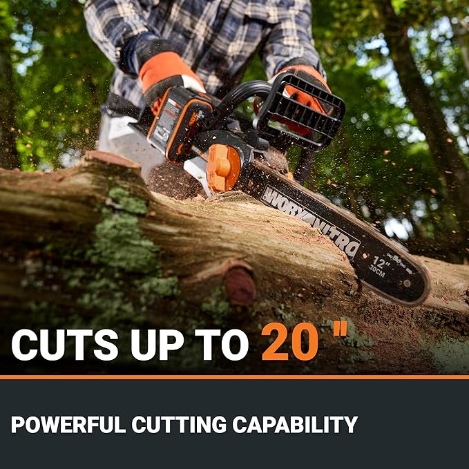 Worx Nitro 20V 12" Cordless Brushless Chainsaw 4.0 Ah Battery and Charger Included WG350