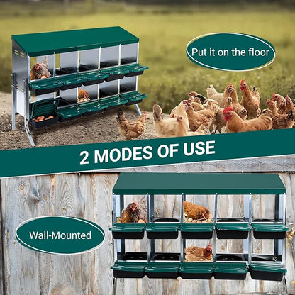 Nesting Boxes for Chickens - 10 Compartment Metal Roll Away Chicken Laying Boxes with Leg, Lid Cover, Protect Eggs, Easy Egg Collection, Chicken Nesting Box for Chicken Coop
