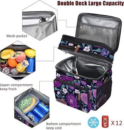 MIYCOO Lunch Bag for Women & Men, Expandable Double Deck Lunch Box, 15L | Leakproof & Waterproof, Portable, Large Soft Insulated Cooler bag for Adult, Work, Camping, Beach, Picnic, Travel