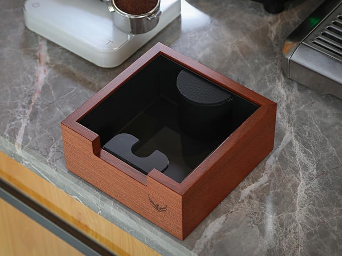 Rosewood Espresso Knock Box Portafilter Tamping Stand with Shock-Absorbing Bar & Non-Slip Design | Premium Dump Bin for Home Barista Stations