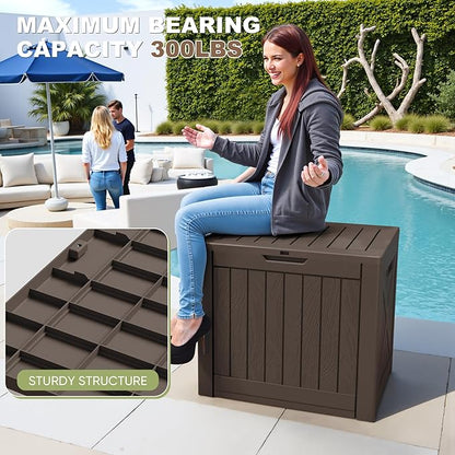 Greesum 40 Gallon Resin Deck Box, Outdoor Storage for Patio Furniture, Garden Tools, Pool Supplies, Weatherproof and UV Resistant, Lockable, Brown