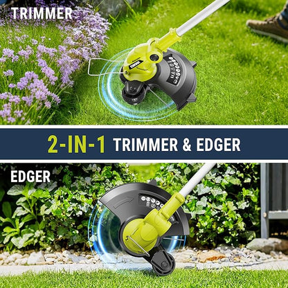 EWORK 20V Electric Weed Wacker 12-Inch Trimmer and Edger with Auto Line Feed, Cordless String Trimmer with 2.0Ah Battery and Charger & 6 Replacement Spools for Lawn, Garden, Yard, etc