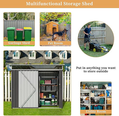 Vongrasig 6x4 FT Outdoor Storage Shed, Metal Garden Shed Clearance with Window and Lockable Door, All-Weather Sloping Roof Tool Shed for Backyard, Patio, Dark Gray