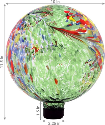 Sunnydaze 10-Inch Gazing Ball for Garden - Glass Gazing Globe for Outside - Garden Orb Yard Decor - Green Artistic - Set of 2