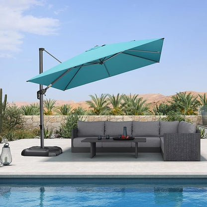 PURPLE LEAF 10 Feet Patio Umbrella Outdoor Cantilever Square Umbrella Aluminum Offset Umbrella with 360-degree Rotation for Garden Deck Pool Patio Turquoise Blue
