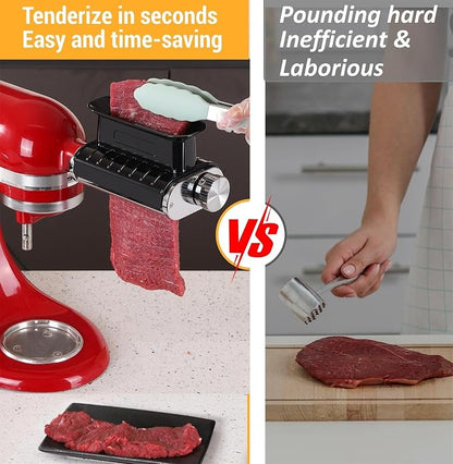 3 Thickness Adjustable Meat Tenderizer Attachment for Kitchenaid Mixers,Steak Cuber Processor Accessories for Kitchen aide,Dishwasher Safe, Black