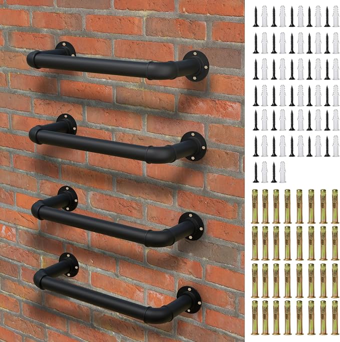 4-Step Wall Mounted Ladder, Heavy Duty 700lbs Capacity Steel Pipe Fire Escape Ladder for Egress Window & Basement, Black Industrial Blanket Hanging