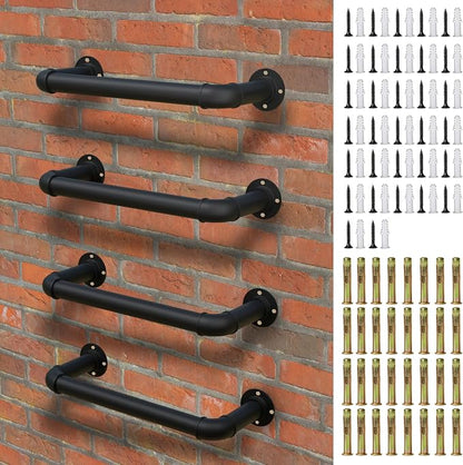 4-Step Wall Mounted Ladder, Heavy Duty 700lbs Capacity Steel Pipe Fire Escape Ladder for Egress Window & Basement, Black Industrial Blanket Hanging