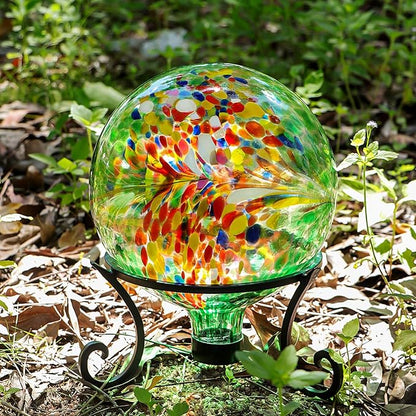 Gazing Balls for Garden 10" Glass Outdoor Garden Globe Ball Reflective Gazing Globes Outside Yard Decor (Green)