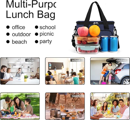 Lunch Bags for Women/Men, Insulated Lunch Bag for Work Office Picnic - Lunch Cooler Bag Leakproof Lunch Box with Adjustable Shoulder Strap - Dark Blue