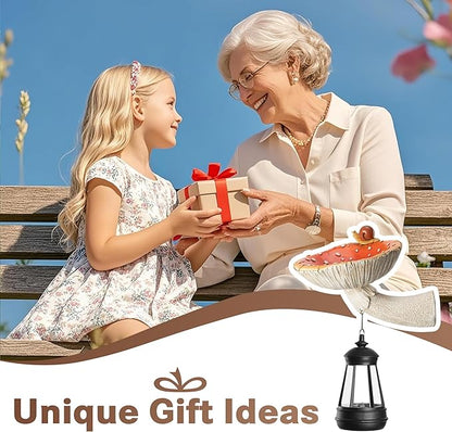 Mushroom with Snail and Lantern Cute Solar Statue Light Garden Decoration Resin Decoration Painted Design Craft Ornament for Indoor Outdoor Gift(Red)