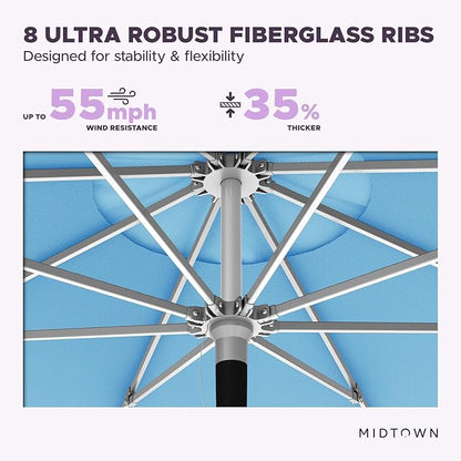 Midtown Umbrellas Push Pop Sunbrella Umbrella 8 Feet Outdoor Umbrella in Capri Acrylic Fabric - Patio Umbrella, Backyard Umbrella, Garden Umbrella, Picnic Table Umbrella & Pool Umbrella - Black Pole