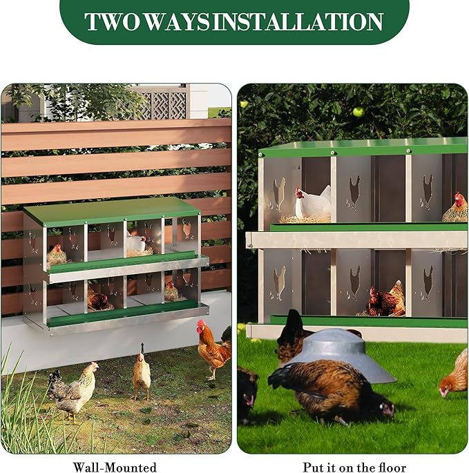 Metal Nesting Boxes for Chickens - 10 Compartments Chicken Roosting Boxes, Chicken Coop Nest Box with Perch & Lid - Versatile Wall Mount or Free Standing for Backyard Flocks, Homesteads, Farms