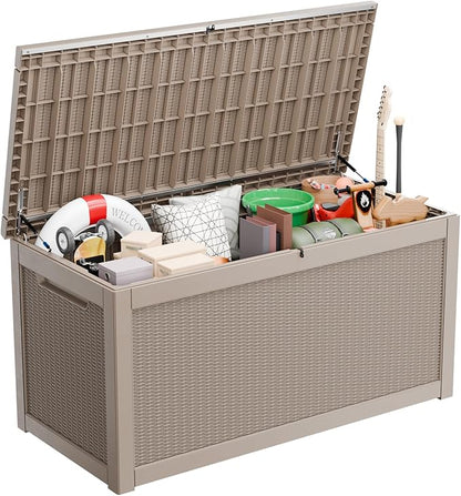 Vixzen 320 Gallon Resin Deck Box, Lockable Outdoor Storage Box for Patio Cushions Storage Furniture,Garden Tools, Pool Supplies, Weatherproof and UV Resistant- Grey