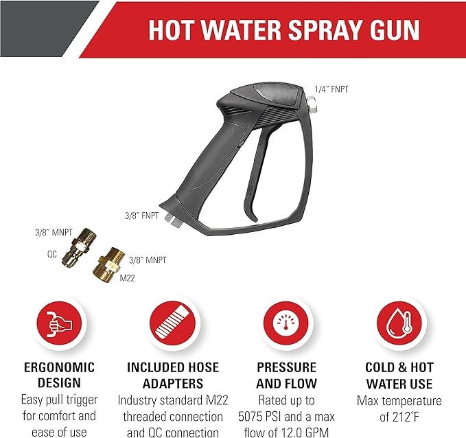 Simpson Cleaning 80178 Universal Hot Water Gun with M22 and QC Adaptors, Rated Up to 5075 PSI, Plain