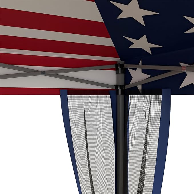 Outsunny 10' x 10' Pop Up Canopy Tent with Netting, Instant Gazebo, Screen House Room with Carry Bag, Height Adjustable, for Outdoor, Garden, Patio, Camping, Blue and Red