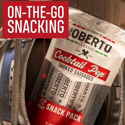 Oberto Classics Cocktail Pep Smoked Sausage, Oh Boy! Oberto Beef & Pork Sausage Meat Stick, Peperoni Style Protein Snacks, 0.8 Ounce (Pack of 12)