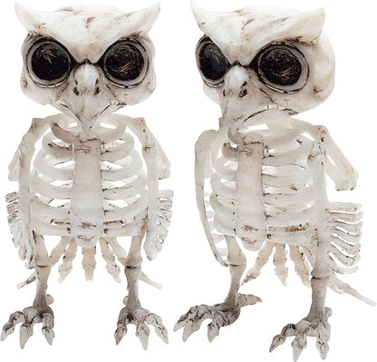 SCS Direct Owl Skeleton Halloween Decoration (2 Pack) - 6.5" Long - Weather Resistant for Indoor/Outdoor - Upgrade Your Fall Graveyard Haunted House Party Props, Trick-or-Treat Decor