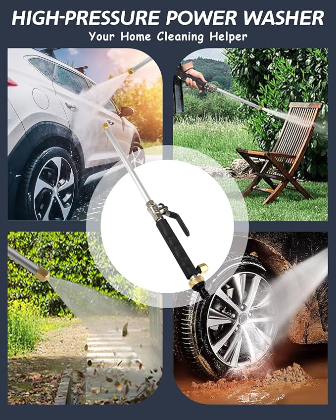 Upgraded Jet Nozzle for Garden Hose Power Washer Wand Hydro Jet High Pressure Washer Tools with 2 Different Nozzles and Hose Quick Connectors