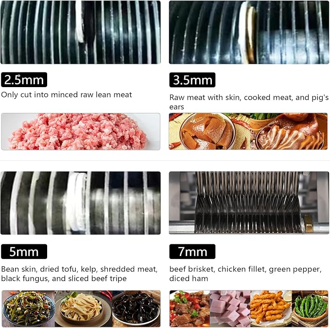 Meat Cutter Machine, 850W Electric Meat Slicer Shredded Cutting Machine, 3.5mm Commercial Stainless Steel Blade Shredder, 330lbs/h for Boneless Pork Chicken Fish Vegetables (3.5mm)