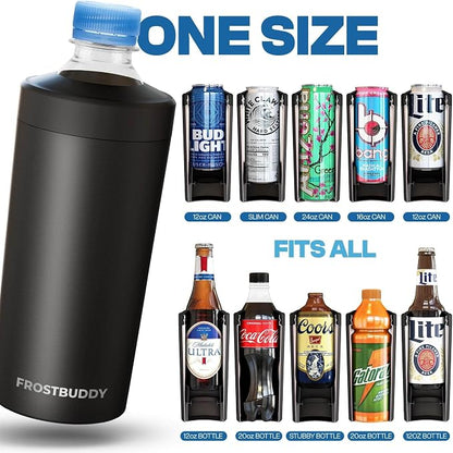 Frost Buddy XL Can Cooler - Fits 12/16/20/24 oz Cans & Bottles | Keeps drinks chilled 12+ hrs | No sweat, no condensation | Fits slim & standard cans | Durable, portable design