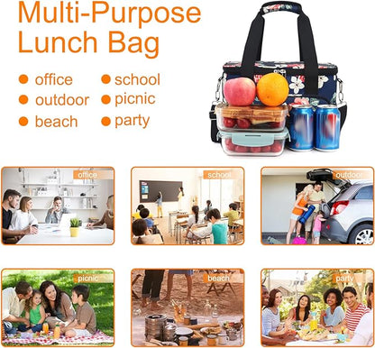 Lunch Bags for Women/Men, Insulated Lunch Bag for Work Office Picnic - Large Lunch Cooler Bag Leakproof Lunch Box with Adjustable Shoulder Strap for Adults - Floral(15L)