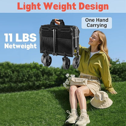 Wagons Carts Foldable,360 lbs Collapsible Wagon with Wheels Foldable Wagon Cart with Flexible Handle,Lightweight Portable Folding Cart for Camping Beach Picinic Grocery Sports Shopping Classic Black