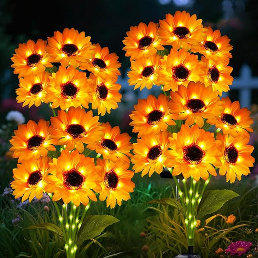 Solar Garden Lights Outdoor, 4 Pack Sunflower Lights with 24 Sunflower, Waterproof 60 Led Garden Fall Decor, Gifts for Mom Grandma, Decorative Solar Flowers for Pathway Patio Yard Flowerbed Decoration