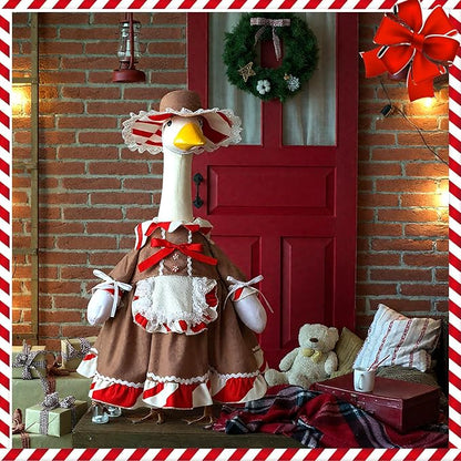 Christmas Gingerbread Porch Goose Outfit 23 Inch Red White Candy Goose Clothes for Cement or Plastic Geese Costume for Yard Lawn Garden Patio Outdoor Concrete Santa Duck Statue Dresses Holiday Decor