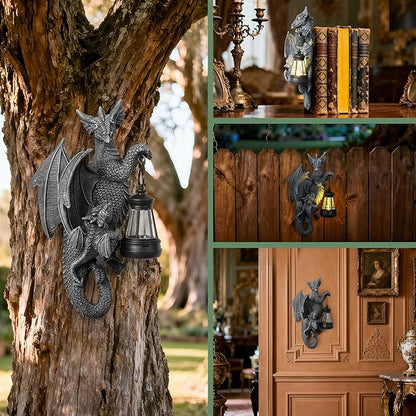 Solar Garden Decor Dragon Tree Hugger Garden Statues Lawn Ornaments for Outside Balcony Yard Whimsical Art Outdoor,Medieval Fantasy Halloween Decor