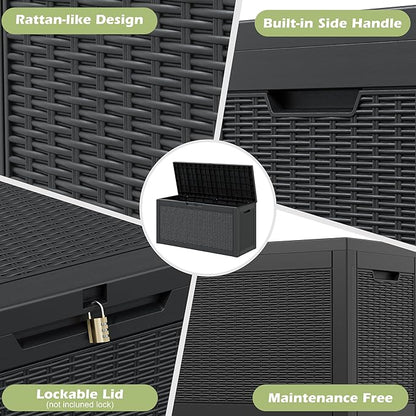 Outdoor Storage Box, Resin Deck Boxes Indoor and outdoor, Waterproof Storage Box Lockable Lid (Black, 60 Gallon)