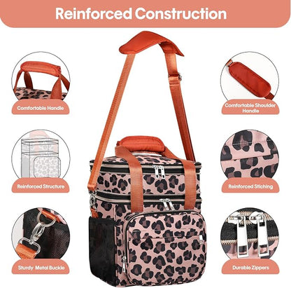 Expandable Lunch Box Cooler Bag - Insulated Soft Lunch Bag for Men Women - Large Lunchbox for Adults Work Camping Outdoor Travel Leopard 16L