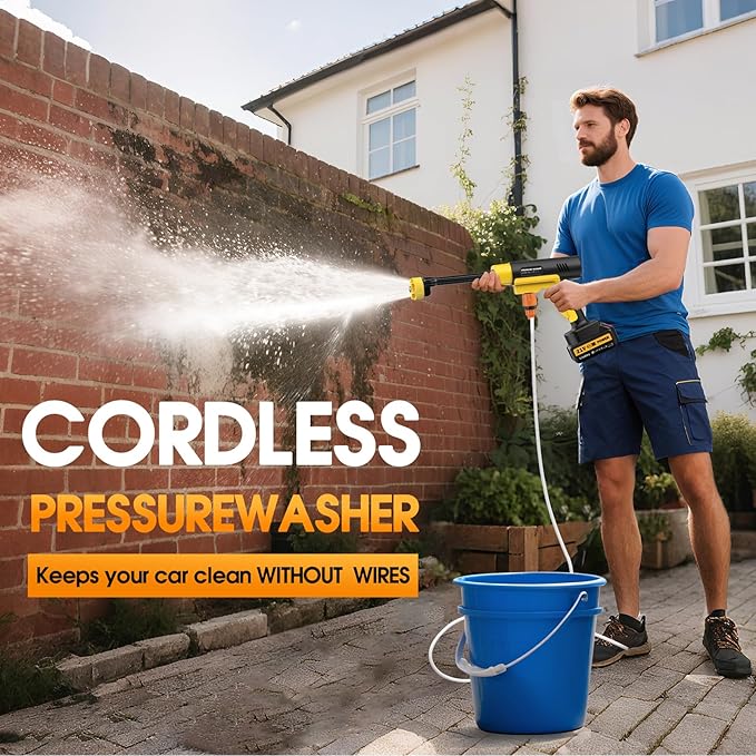 Cordless Pressure Washer Gun, 1885PSI Portable Battery Power Washer, Electric Pressure Washer Handheld Brushless High Pressure washers with 6-in-1 Nozzle&2 Battery&5m Hose Cordless Jet Washers