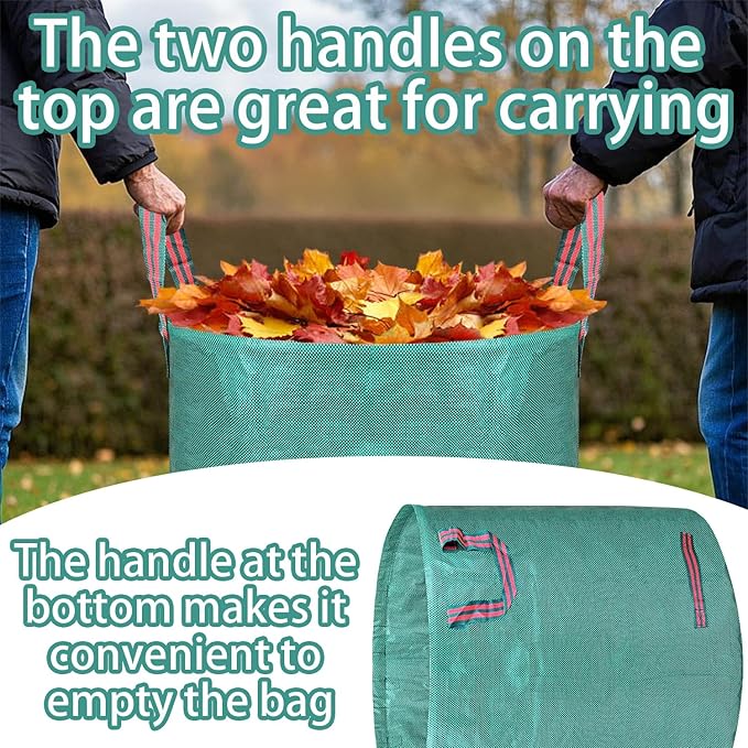 Reusable yard waste bags. 72-gallon large leaf bags(3-pack) Heavy-duty yard garden bag. Leaf bags with 4 handles that can stand upright. Great for collecting leaves and grass clippings