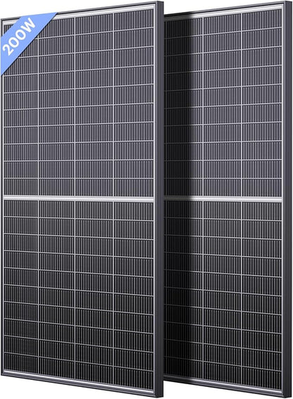 N-Type 16BB 400W Bifacial Solar Panel, 2Pcs 200 Watt Solar Panel 12V, 25% High Efficiency Monocrystalline PV Module for RV Camper Marine Home Rooftop Farm Off-Grid Systems (2 Pack 200W)